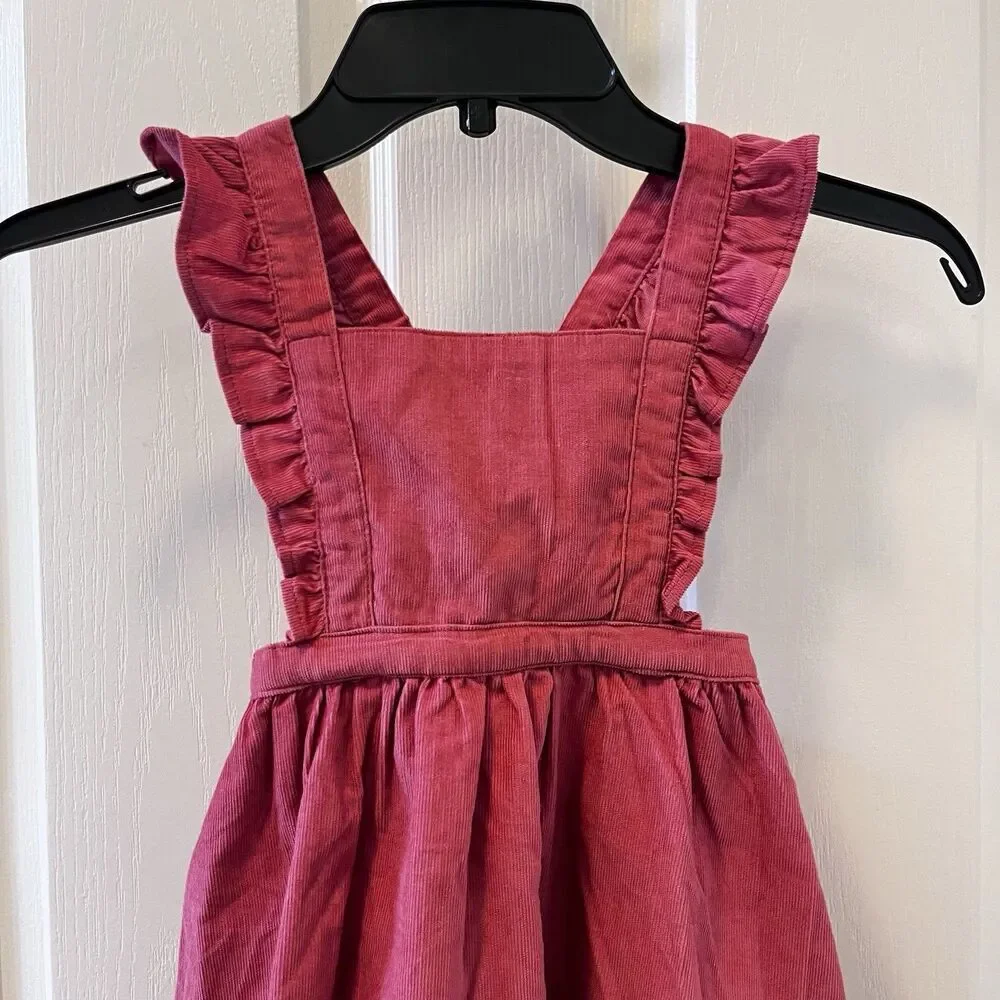 Rufflebutts Corduroy Cross-Back Jumper Dress Ruffle Straps Pink Girls Size 4T
